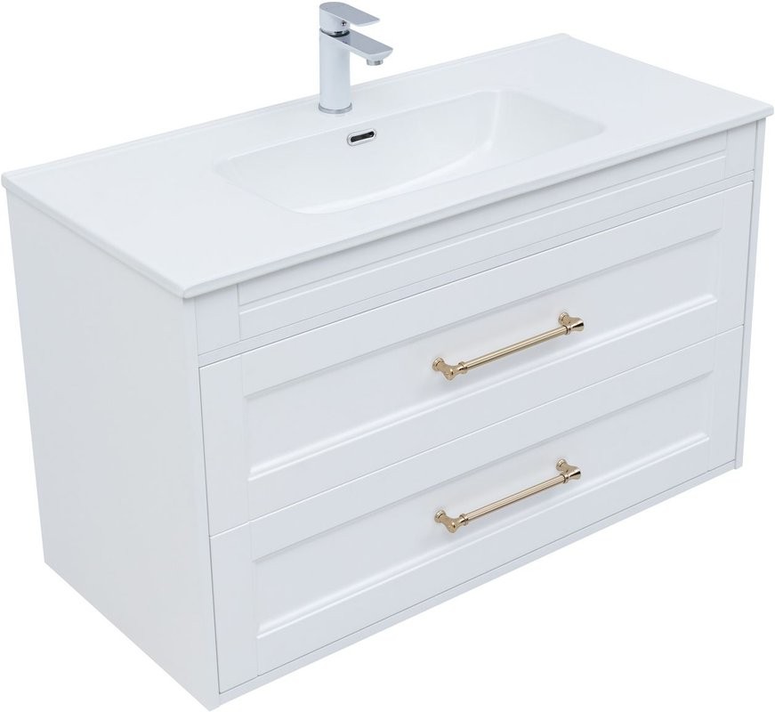Тумба под раковину без столешницы Aquanet Бостон new 100 белый сатин, ручки золото