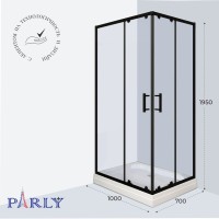 Душевой уголок Parly QZ71B N 100х70 см, с поддоном, профиль матовый черный, стекло прозрачное