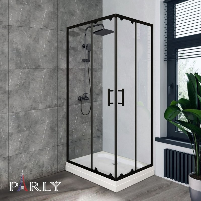 Душевой уголок Parly QZ71B N 100х70 см, с поддоном, профиль матовый черный, стекло прозрачное