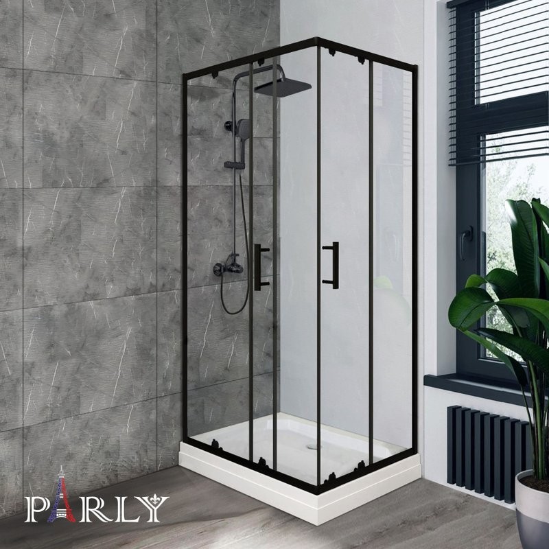 Душевой уголок Parly QZ71B N 100х70 см, с поддоном, профиль матовый черный, стекло прозрачное