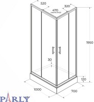 Душевой уголок Parly QZ71B N 100х70 см, с поддоном, профиль матовый черный, стекло прозрачное
