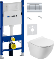 Комплект Унитаз подвесной BelBagno Sfera-r BB046CH-TOR безободковый + Крышка Piano BB2111SC с микролифтом + Инсталляция Geberit Duofix Delta 458.163.21.1 с кнопкой смыва, хром + Звукоизоляция