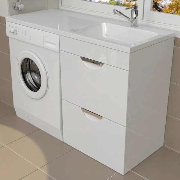 Тумба с раковиной Emmy Милли 110 R, под стиральную машину, белая