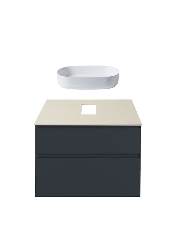 Тумба с раковиной Allen Brau Infinity 85 2 ящика, антрацит матовый, столешница бежевая, раковина Fantasy Oval 55