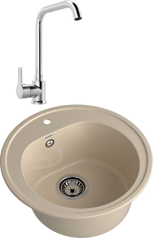 Комплект Мойка GranFest Rondo R-510 кашемир + Смеситель MEGA Ege MG-PL10 хром