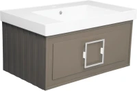 Тумба с раковиной La Fenice Cubo 80 подвесная, cappuccino, ручка белая, раковина Cubo 80