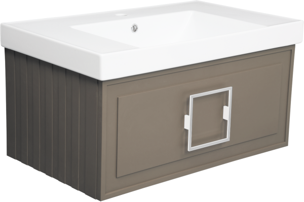 Тумба с раковиной La Fenice Cubo 80 подвесная, cappuccino, ручка белая, раковина Cubo 80