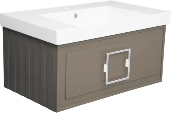 Тумба с раковиной La Fenice Cubo 80 подвесная, cappuccino, ручка белая, раковина Cubo 80