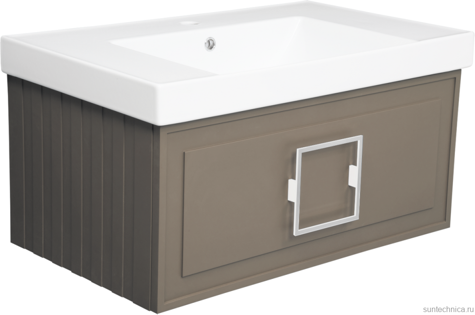 Тумба с раковиной La Fenice Cubo 80 подвесная, cappuccino, ручка белая, раковина Cubo 80