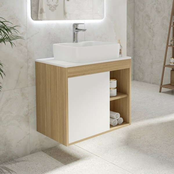 Тумба с раковиной Teymi Nura 70 дуб эврика, матовая белая, раковина Helmi S 48