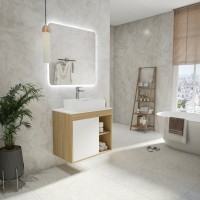 Тумба с раковиной Teymi Nura 70 дуб эврика, матовая белая, раковина Helmi S 48