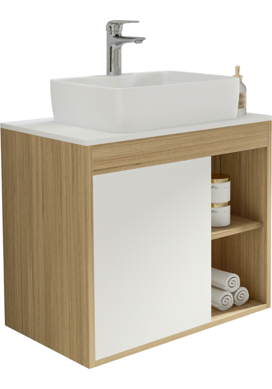 Тумба с раковиной Teymi Nura 70 дуб эврика, матовая белая, раковина Helmi S 48