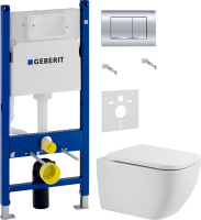 Комплект Унитаз подвесной BelBagno Alpina BB10100CHR безободковый + Крышка BB309SC с микролифтом + Инсталляция Geberit Duofix Delta 458.163.21.1 с кнопкой смыва, хром + Звукоизоляция