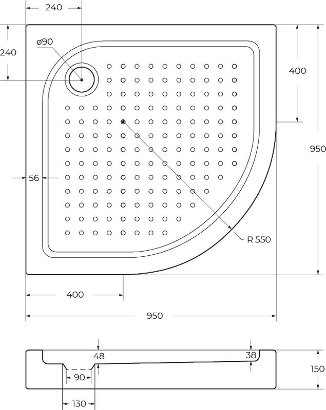 Поддон для душа BelBagno Tray 95х95 R550 с сифоном