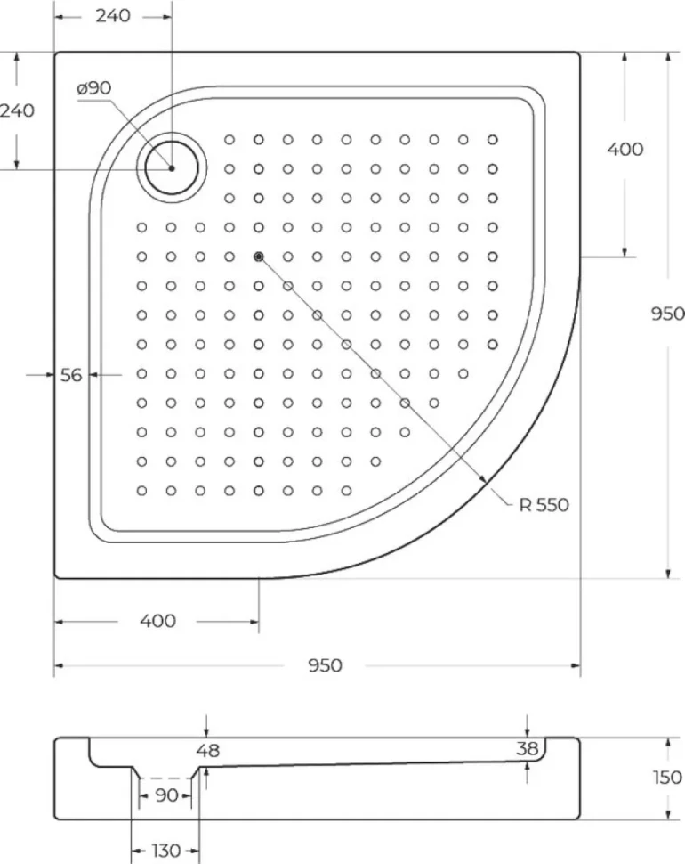 Поддон для душа BelBagno Tray 95х95 R550 с сифоном