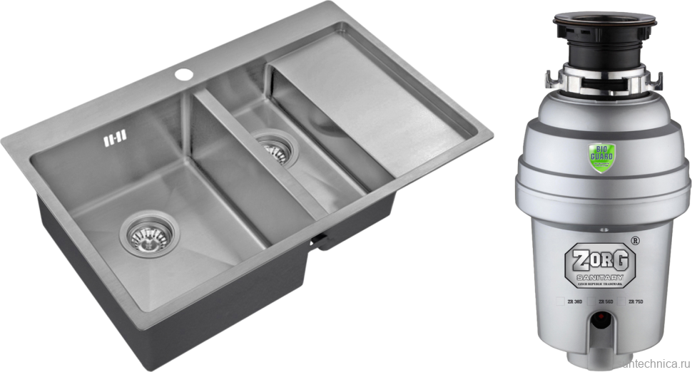 Комплект Мойка Zorg Inox R 5178-2-L + Измельчитель Inox D