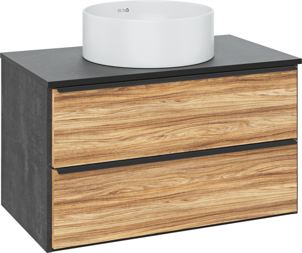 Тумба с раковиной Runo Мальта 85 подвесная, дуб, черная, раковина Palla 40