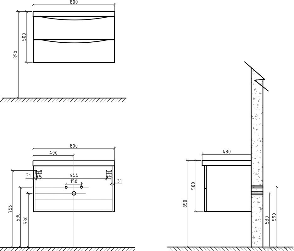 Тумба под раковину BelBagno Ancona-N 80 rovere more подвесная