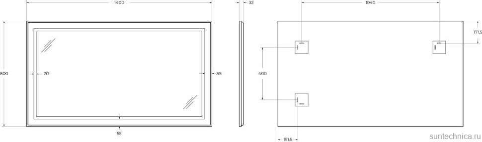 Зеркало BelBagno Kraft 140x80 с подсветкой, сатин