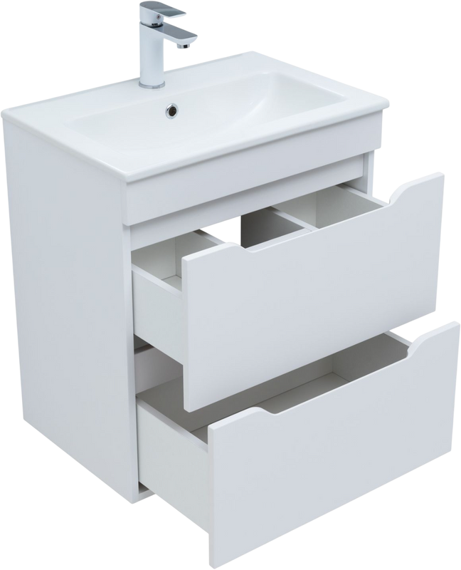 Тумба под раковину без столешницы Aquanet Практика 60 2 ящика, белая матовая