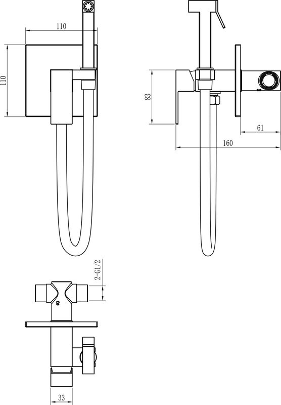 Гигиенический душ Boheme Qubic 477-GM со смесителем, С ВНУТРЕННЕЙ ЧАСТЬЮ, matt gun metal