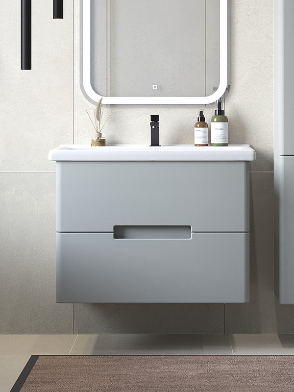 Тумба с раковиной SanStar Ориана 70 подвесная, серая, раковина Santek Миранда 70