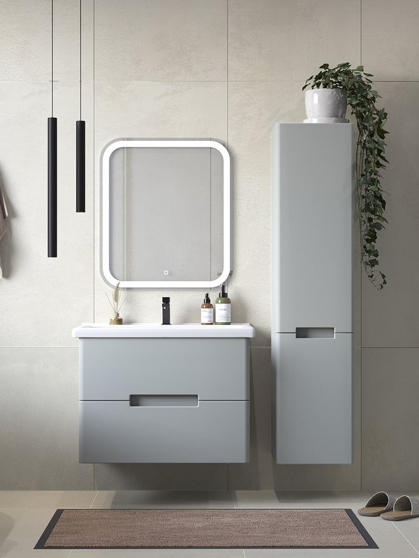 Тумба с раковиной SanStar Ориана 70 подвесная, серая, раковина Santek Миранда 70