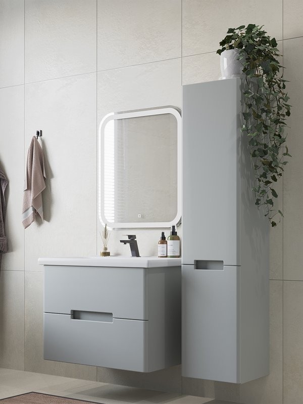 Тумба с раковиной SanStar Ориана 70 подвесная, серая, раковина Santek Миранда 70