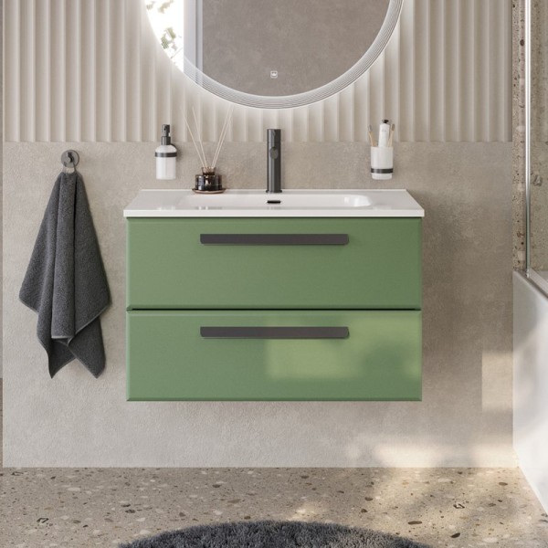 Тумба с раковиной Cezares Eco Cer-N 80 фисташковый софт, раковина Duet 80, ручки матовые черные