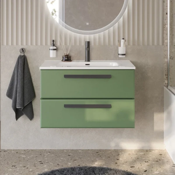 Тумба с раковиной Cezares Eco Cer-N 80 фисташковый софт, раковина Duet 80, ручки матовые черные