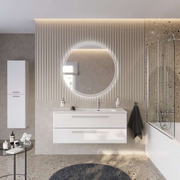 Мебель для ванной комнаты Cezares Eco Cer-N 120 R bianco lucido, раковина Duet 120 R, ручки сатин