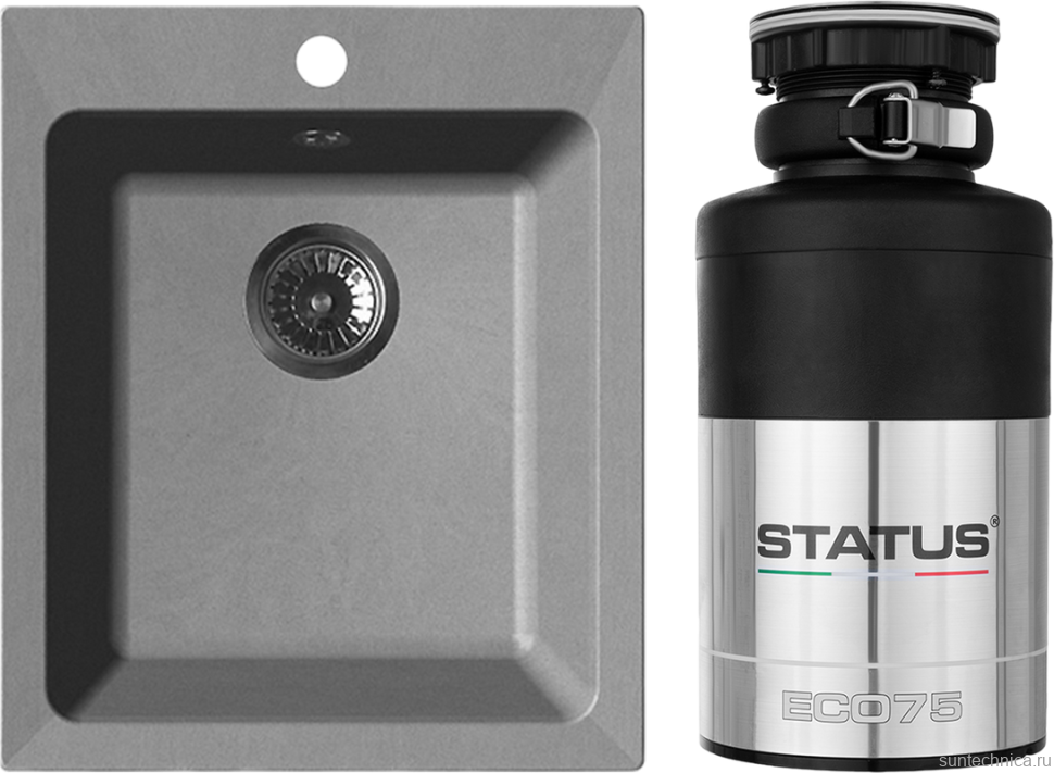 Комплект Мойка GranFest Practik GF-P505 серый + Измельчитель Status ECO 75
