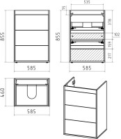 Тумба с раковиной Brevita Grafit 60 L, под стиральную машину, раковина Kamilla
