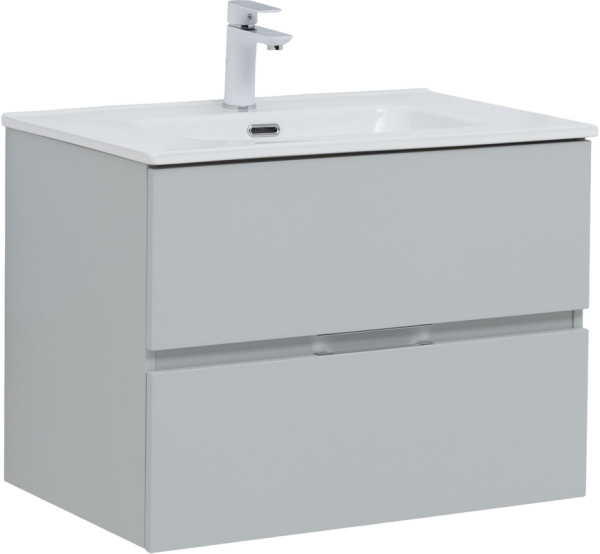 Тумба с раковиной Aquanet Алвита 70 подвесная, серая, 2 ящика