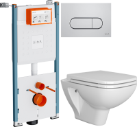Комплект Унитаз подвесной VitrA Berg 5507B003-6280 с микролифтом + Инсталляция V-Fix Core 732-5800-01PV + Кнопка Root Round 740-2280 хром