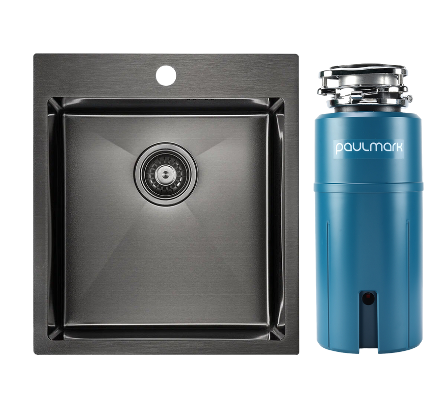 Комплект Мойка Paulmark Kroner PM214551-GM вороненая сталь + Измельчитель Intenso