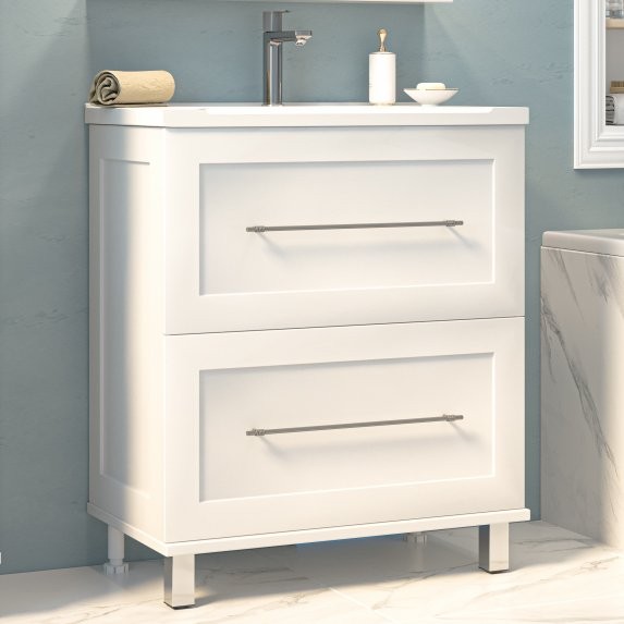 Тумба с раковиной Misty Марта 70 напольная, белая глянцевая