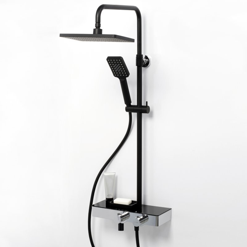 Душевая перегородка Wasserkraft Abens Abens 20W40 120 см, профиль черный + душевая стойка