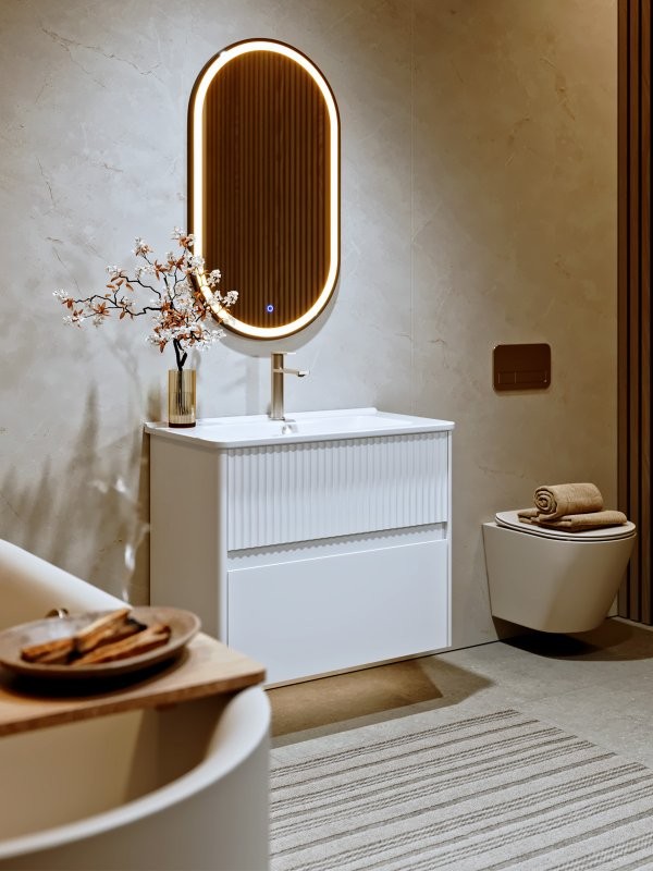 Тумба с раковиной Alavann Wave 105 подвесная, раковина Sanovit Nikson 105, белая