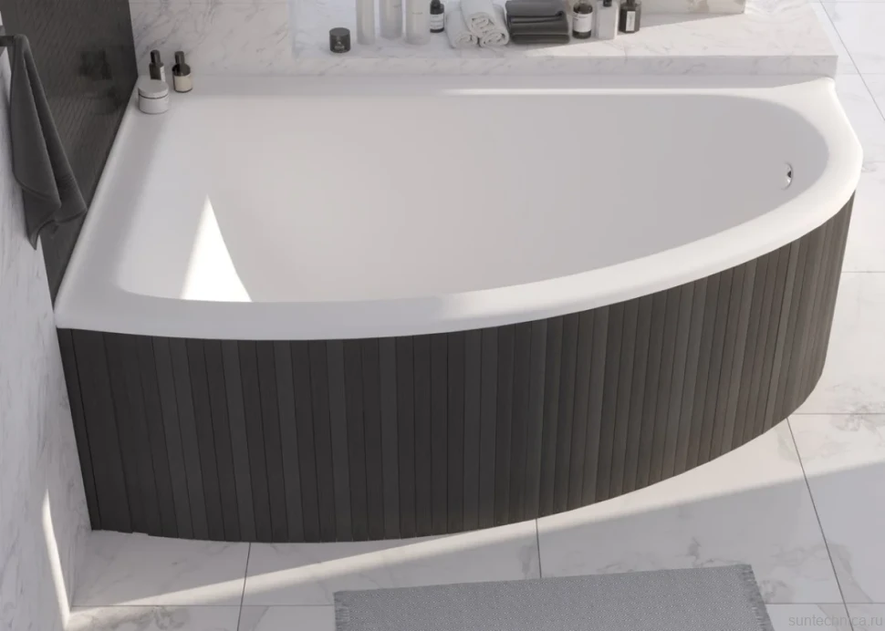 Ванна из искусственного камня Marmo Bagno Альба L 105x170 см, угловая, левая, пристенная, белая, асимметричная, на ножках