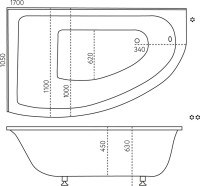 Ванна из искусственного камня Marmo Bagno Альба L 105x170 см, угловая, левая, пристенная, белая, асимметричная, на ножках