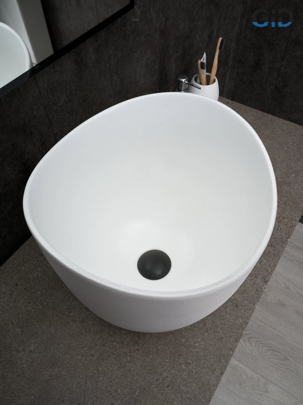 Накладная раковина GID Creativo N9303wg 36 матовая белая, белый графит, круглая, фаянс