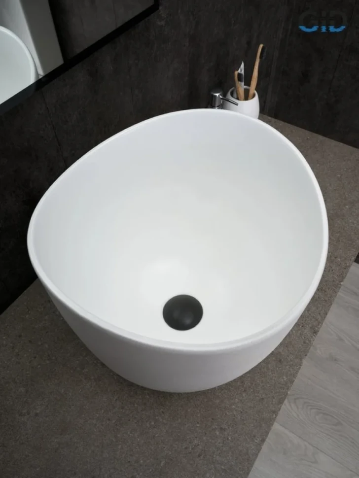 Накладная раковина GID Creativo N9303wg 36 матовая белая, белый графит, круглая, фаянс