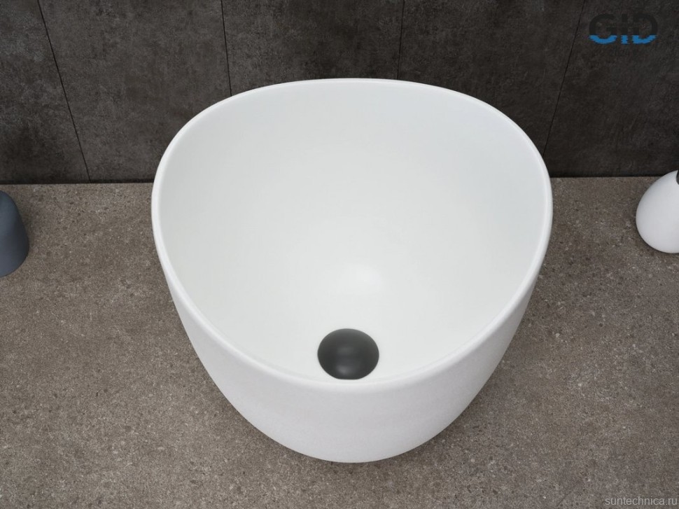 Накладная раковина GID Creativo N9303wg 36 матовая белая, белый графит, круглая, фаянс