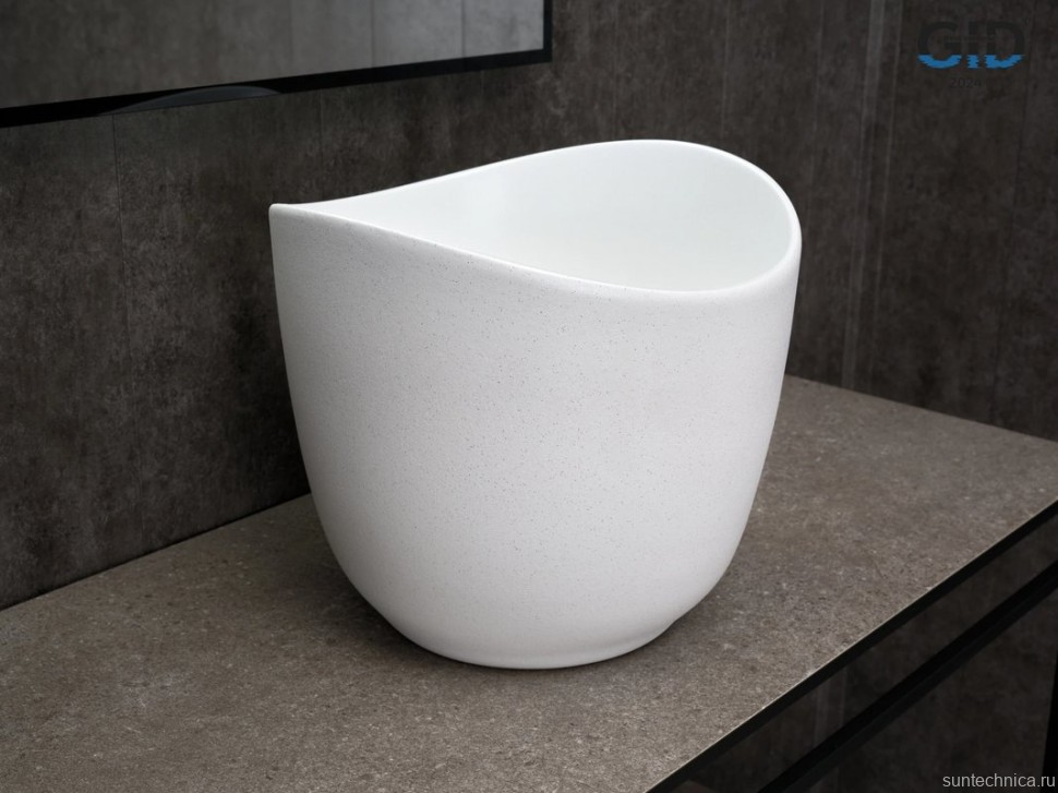 Накладная раковина GID Creativo N9303wg 36 матовая белая, белый графит, круглая, фаянс