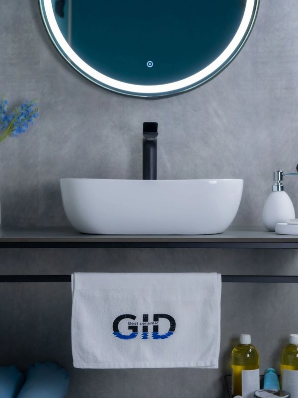 Накладная раковина GID Geometrico D1333 46 глянцевая белая, прямоугольная, фаянс