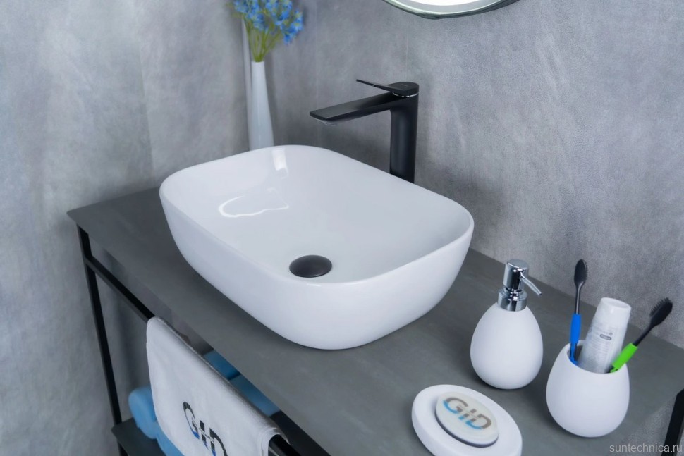 Накладная раковина GID Geometrico D1333 46 глянцевая белая, прямоугольная, фаянс