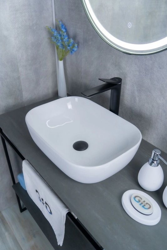 Накладная раковина GID Geometrico D1333 46 глянцевая белая, прямоугольная, фаянс