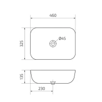 Накладная раковина GID Geometrico D1333 46 глянцевая белая, прямоугольная, фаянс