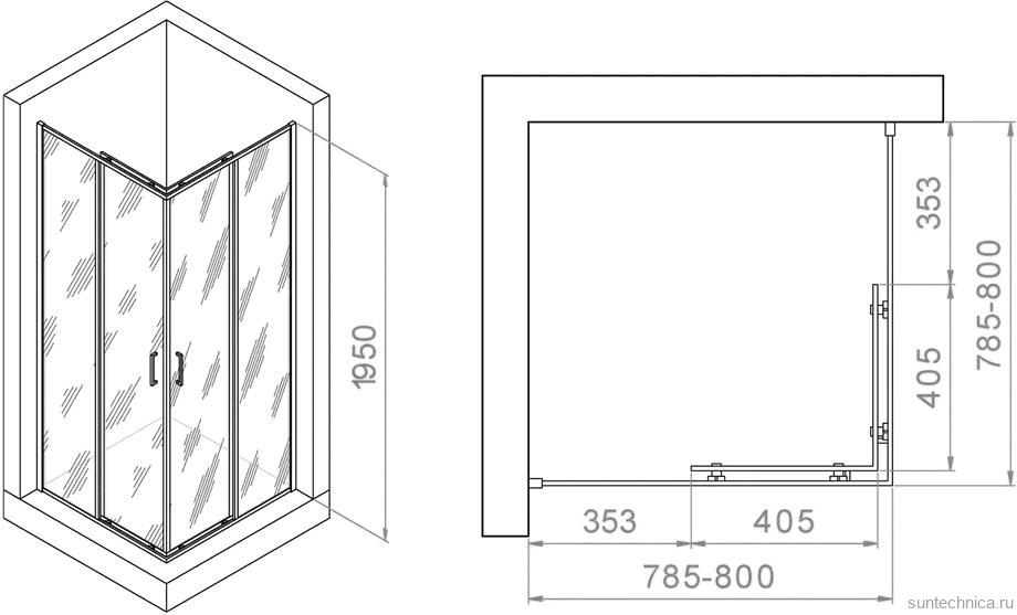 Душевой уголок RGW Passage PA-030B 800x800x1950, профиль черный